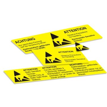 Sammelaufnahme 3 Etiketten gelb mit schwarzem Aufdruck