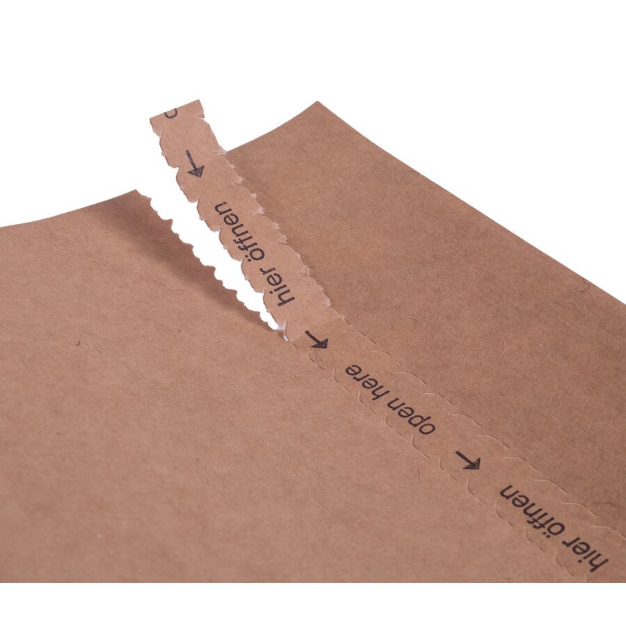Aus reißfestem Kraftpapier und mit praktischer Aufreißperforation zum schnellen Öffnen Aus reißfestem Kraftpapier und mit praktischer Aufreißperforation zum schnellen Öffnen