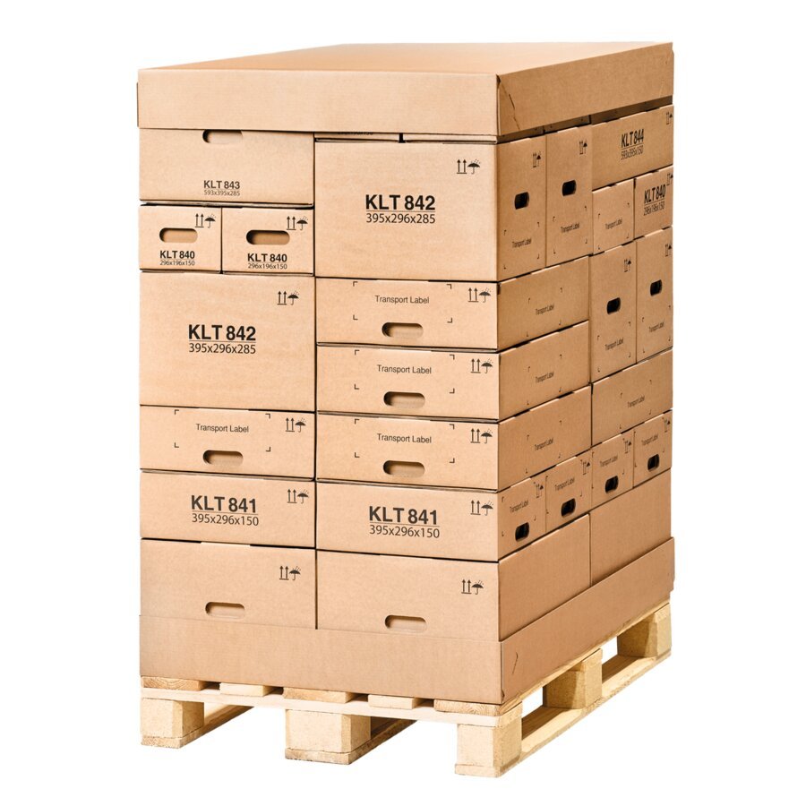 Auch mit Palettendeckel/-boden aus Wellpappe kombinierbar Auch mit Palettendeckel/-boden aus Wellpappe kombinierbar