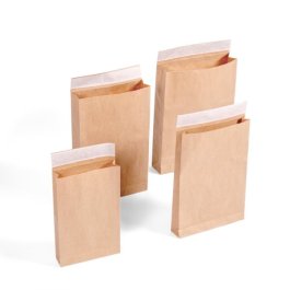 Papier-Versandtasche mit Selbstklebeverschluss, Blockboden und Seitenfalte Papier-Versandtasche mit Selbstklebeverschluss, Blockboden und Seitenfalte