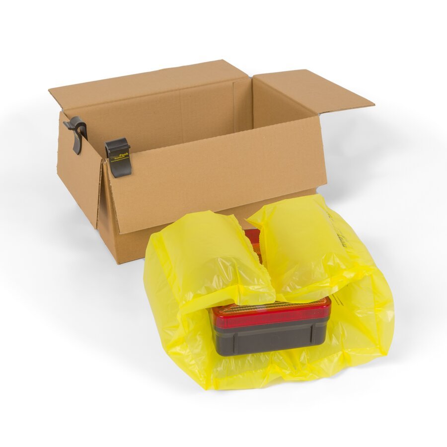 Mit den Luftkissen können Hohlräume im Karton ausgefüllt und Produkte im Karton fixiert werden Mit den Luftkissen können Hohlräume im Karton ausgefüllt und Produkte im Karton fixiert werden