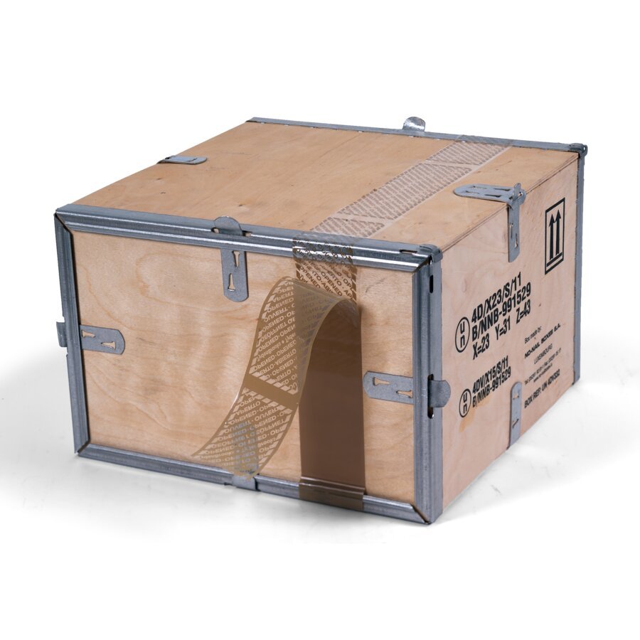 Das braune Sicherheitssiegelband haftet auf Folie, Styropor und Holz Das braune Sicherheitssiegelband haftet auf Folie, Styropor und Holz